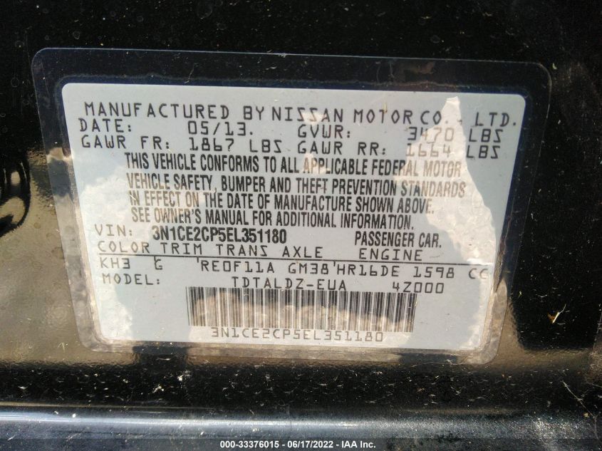 2014 NISSAN VERSA NOTE SV 3N1CE2CP5EL351180