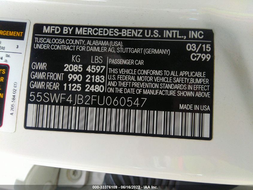 2015 MERCEDES-BENZ C-CLASS C 300 55SWF4JB2FU060547
