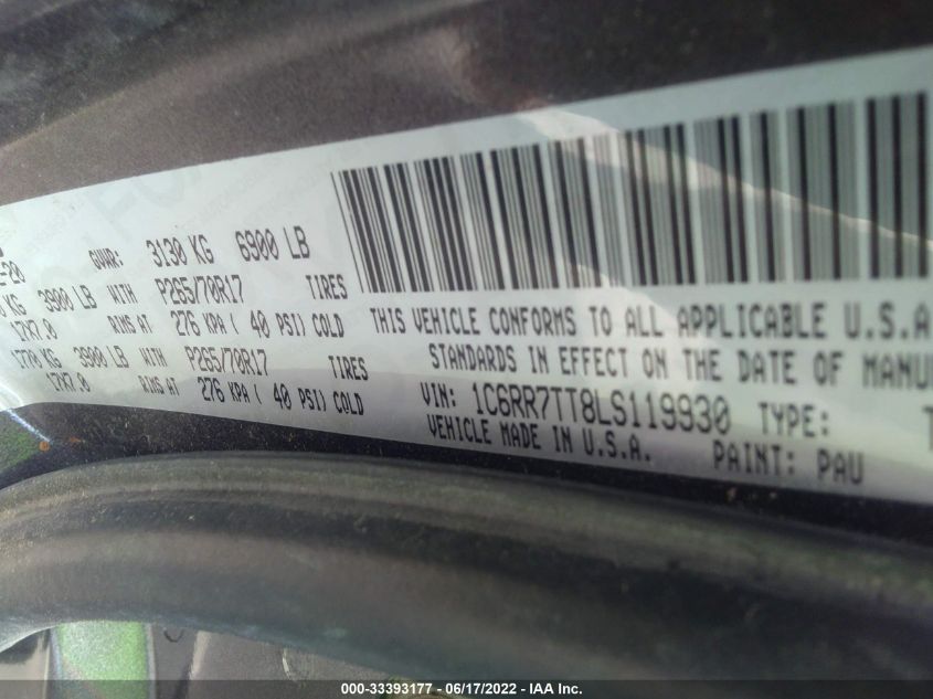 2020 RAM 1500 CLASSIC SLT 1C6RR7TT8LS119930