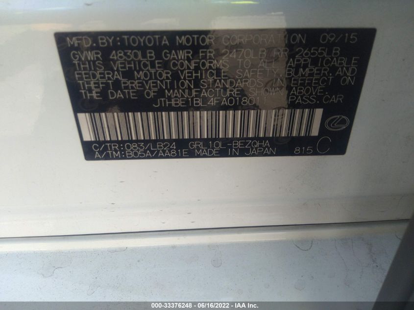 2015 LEXUS GS 350 350 JTHBE1BL4FA018011