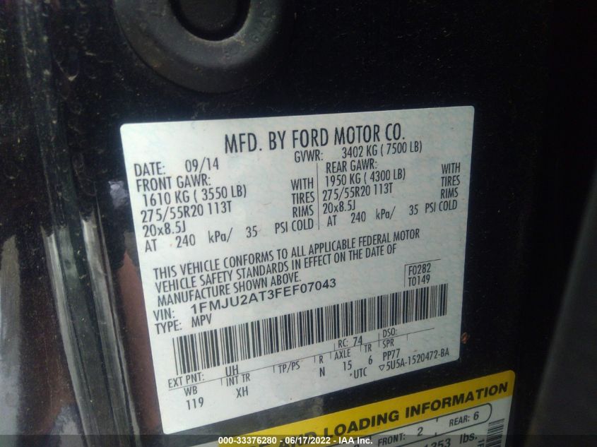 2015 FORD EXPEDITION LIMITED 1FMJU2AT3FEF07043