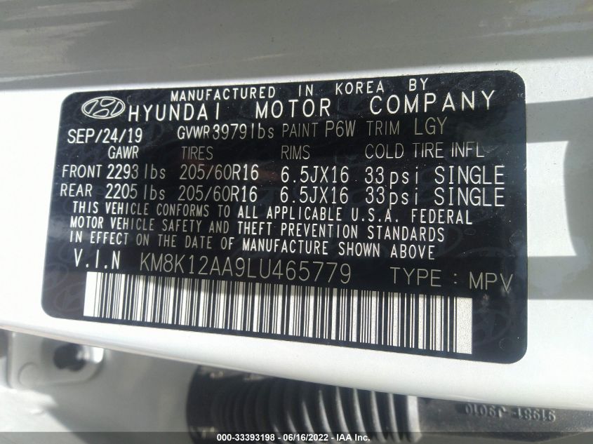 2020 HYUNDAI KONA SE KM8K12AA9LU465779
