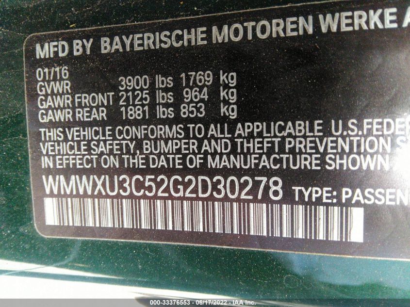 2016 MINI COOPER HARDTOP 4 DOOR S WMWXU3C52G2D30278