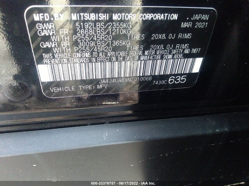 2022 MITSUBISHI OUTLANDER SE JA4J4UA8XNZ010066