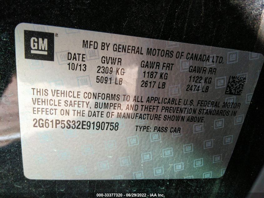 2014 CADILLAC XTS PREMIUM 2G61P5S32E9190758