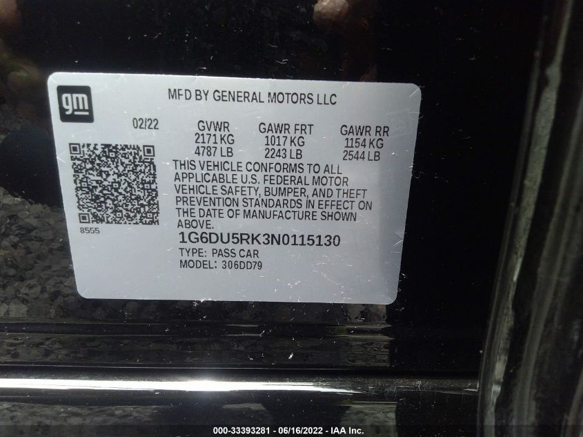 2022 CADILLAC CT5 SPORT 1G6DU5RK3N0115130