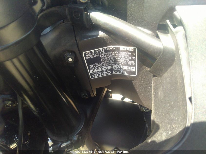 2020 HONDA CBR600 RA JH2PC40J2LK600024