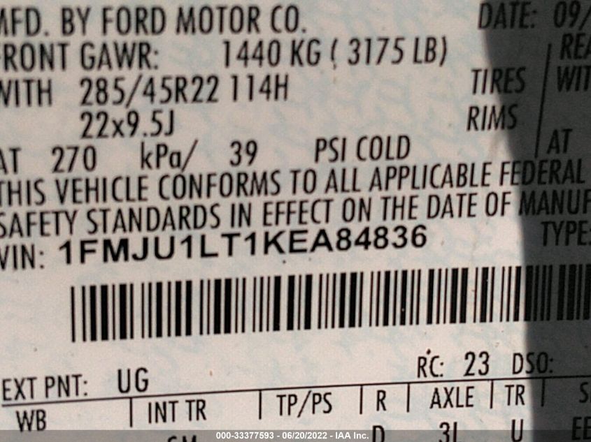 2019 FORD EXPEDITION PLATINUM 1FMJU1LT1KEA84836
