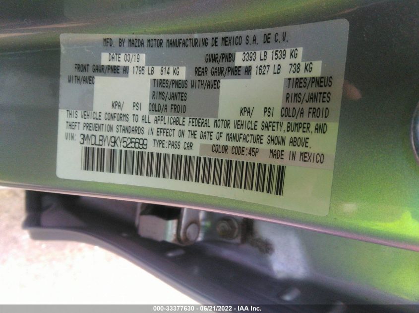 2019 TOYOTA YARIS SEDAN L/LE/XLE 3MYDLBYV9KY525699