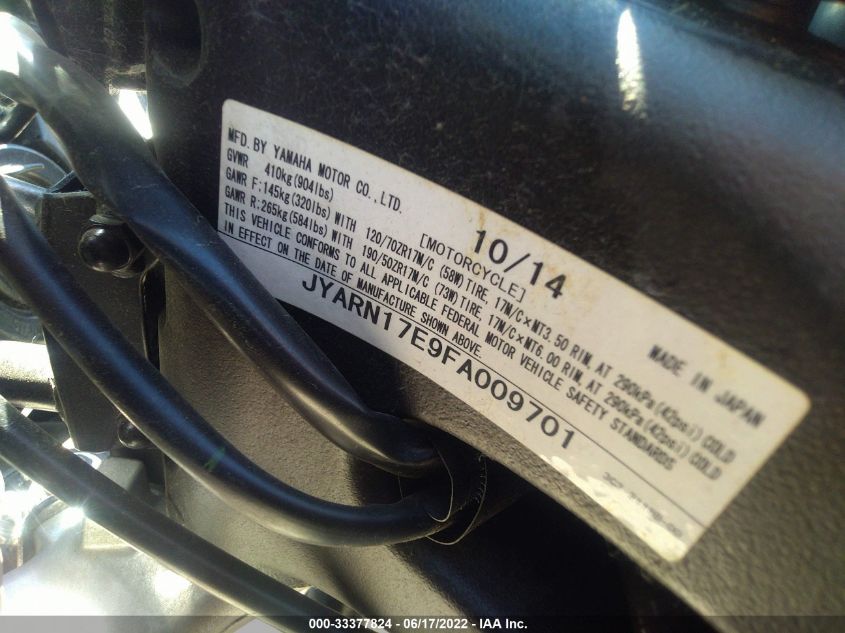 2015 YAMAHA FZ1 S JYARN17E9FA009701