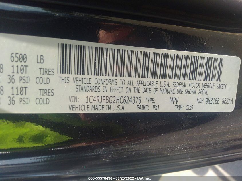 2017 JEEP GRAND CHEROKEE LIMITED 1C4RJFBG2HC624376