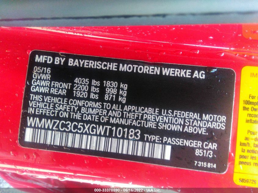 2016 MINI COOPER COUNTRYMAN S WMWZC3C5XGWT10183