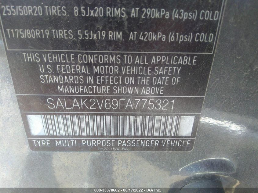 2015 LAND ROVER LR4 LUX SALAK2V69FA775321