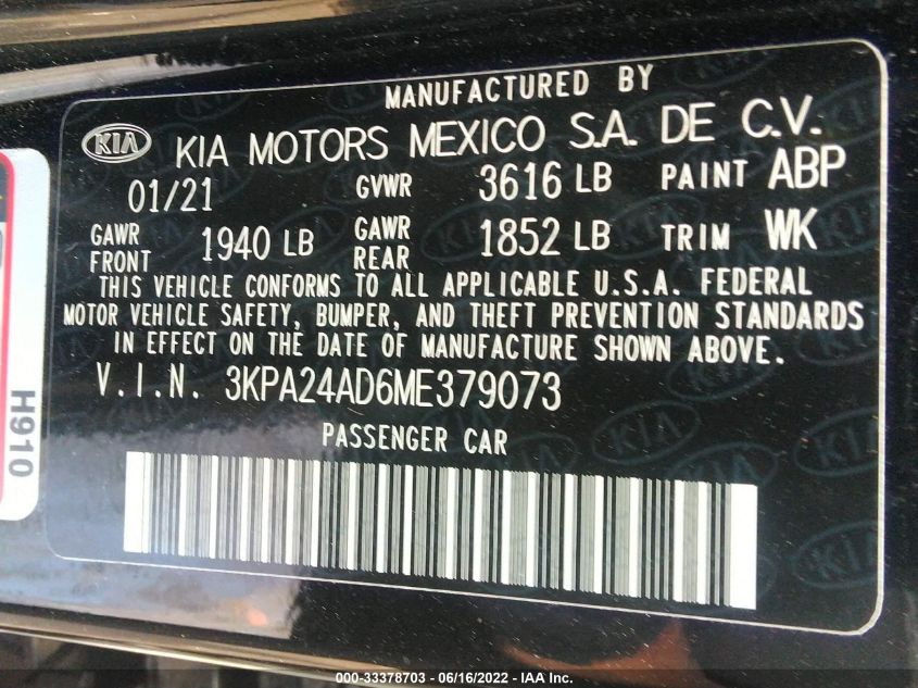 2021 KIA RIO LX 3KPA24AD6ME379073