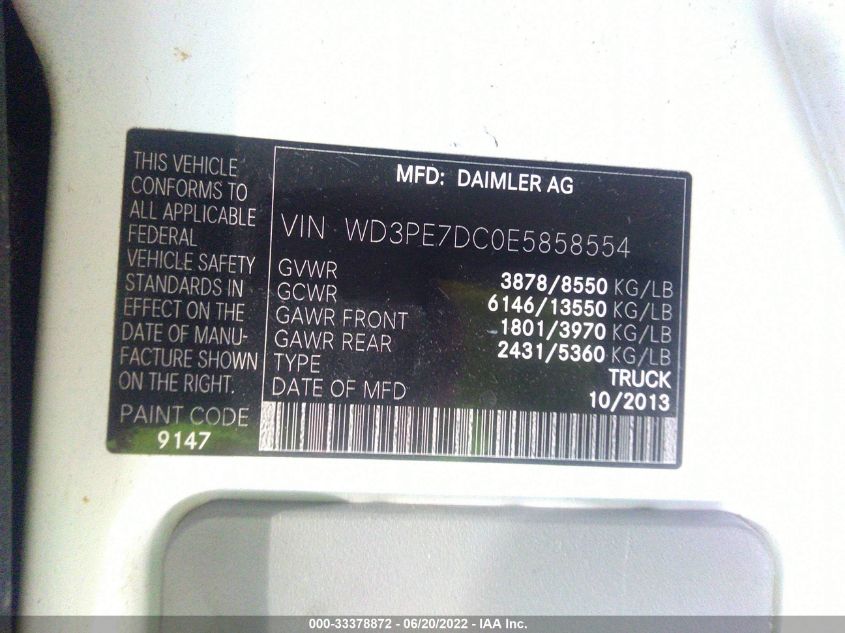 2014 MERCEDES-BENZ SPRINTER CARGO VANS WD3PE7DC0E5858554