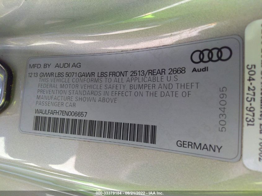 2014 AUDI A5 PREMIUM PLUS WAULFAFH7EN006657