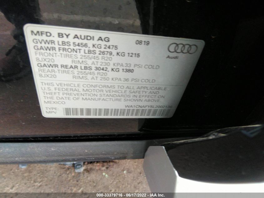 2020 AUDI Q5 PRESTIGE WA1CNAFY5L2002136