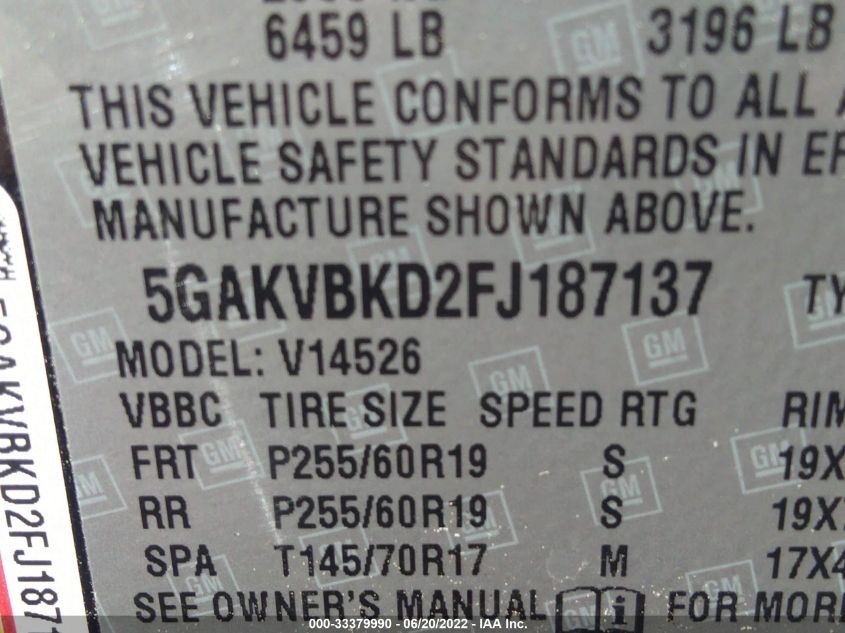 2015 BUICK ENCLAVE LEATHER 5GAKVBKD2FJ187137
