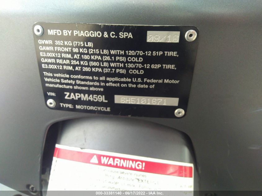 2017 VESPA GTS 300 SUPER ZAPM459L6H5101671