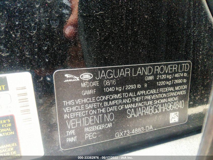 2017 JAGUAR XE 25T SAJAR4BG3HA964840
