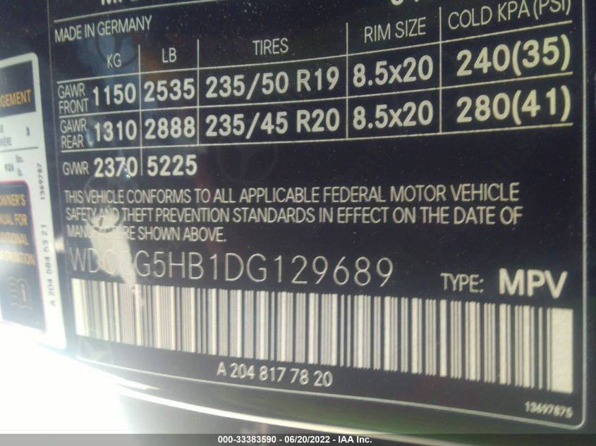 2013 MERCEDES-BENZ GLK-CLASS 350 WDCGG5HB1DG129689
