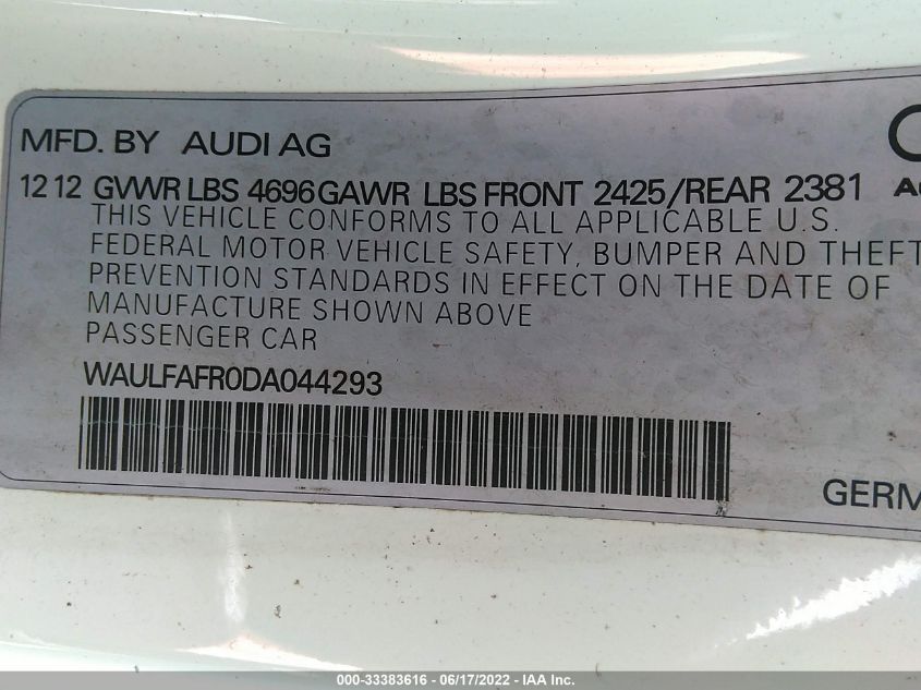 2013 AUDI A5 PREMIUM PLUS WAULFAFR0DA044293