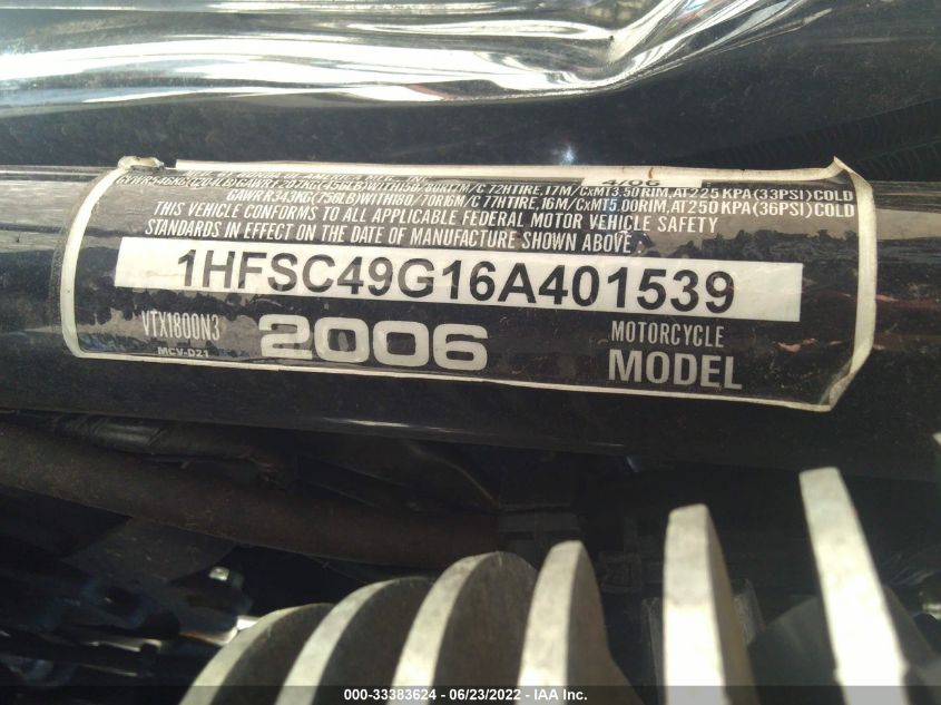 2006 HONDA VTX1800 N3 1HFSC49G16A401539