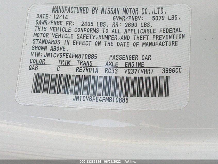 2015 INFINITI Q60 CONVERTIBLE JN1CV6FE4FM810885
