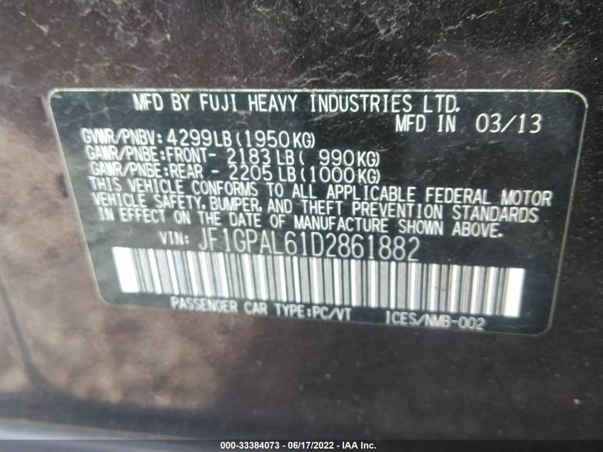 2013 SUBARU IMPREZA WAGON 2.0I SPORT PREMIUM JF1GPAL61D2861882