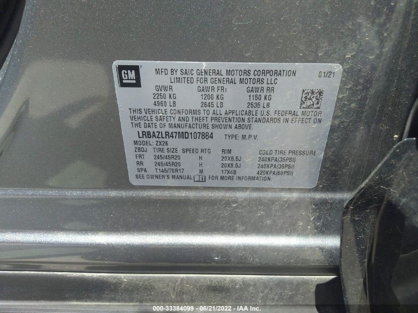 2021 BUICK ENVISION PREFERRED LRBAZLR47MD107884