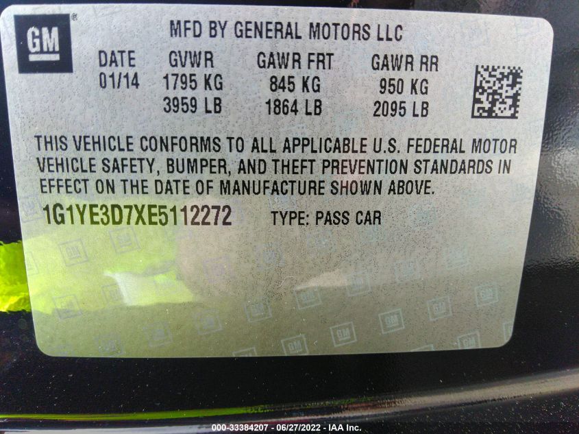 2014 CHEVROLET CORVETTE STINGRAY STINGRAY/3LT 1G1YE3D7XE5112272