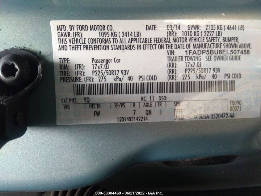 2014 FORD C-MAX HYBRID SEL 1FADP5BU8EL507458