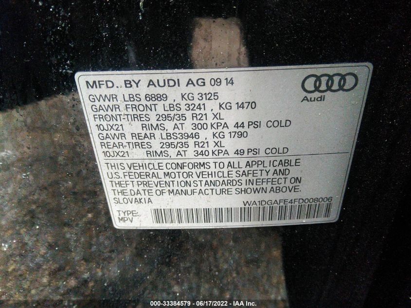 2015 AUDI Q7 3.0T S LINE PRESTIGE WA1DGAFE4FD008006