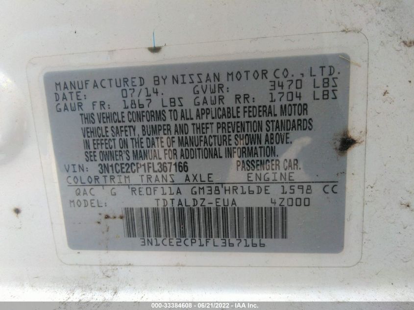 2015 NISSAN VERSA NOTE SV 3N1CE2CP1FL367166