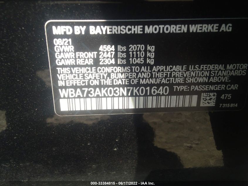 2022 BMW 2 SERIES 228I XDRIVE WBA73AK03N7K01640