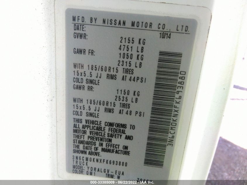 2015 NISSAN NV200 SV 3N6CM0KNXFK693880