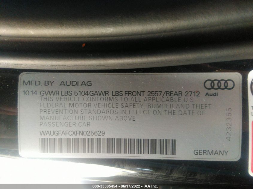 2015 AUDI A6 2.0T PREMIUM PLUS WAUGFAFCXFN025629