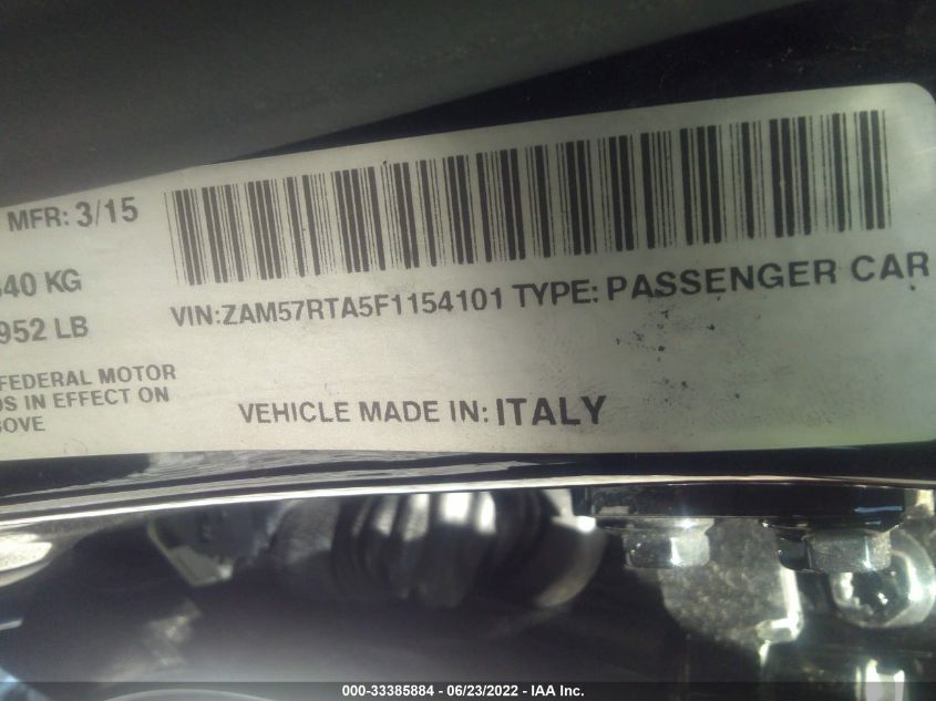 2015 MASERATI GHIBLI S Q4 ZAM57RTA5F1154101