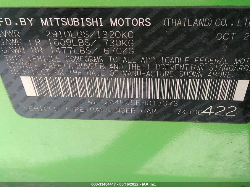 2014 MITSUBISHI MIRAGE ES ML32A4HJ5EH013073