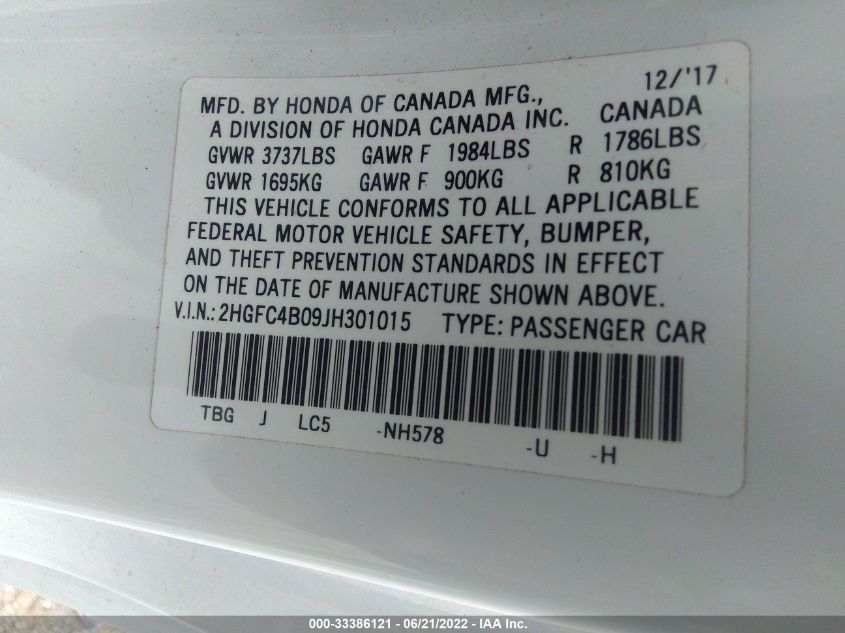 2018 HONDA CIVIC COUPE LX-P 2HGFC4B09JH301015