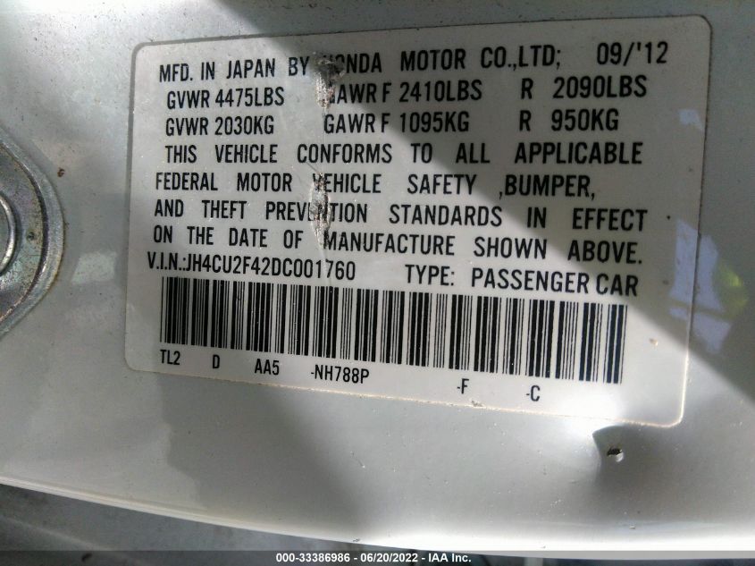 2013 ACURA TSX JH4CU2F42DC001760