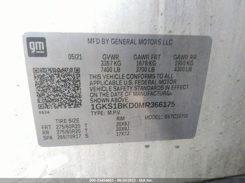 2021 GMC YUKON SLT 1GKS1BKD0MR366175