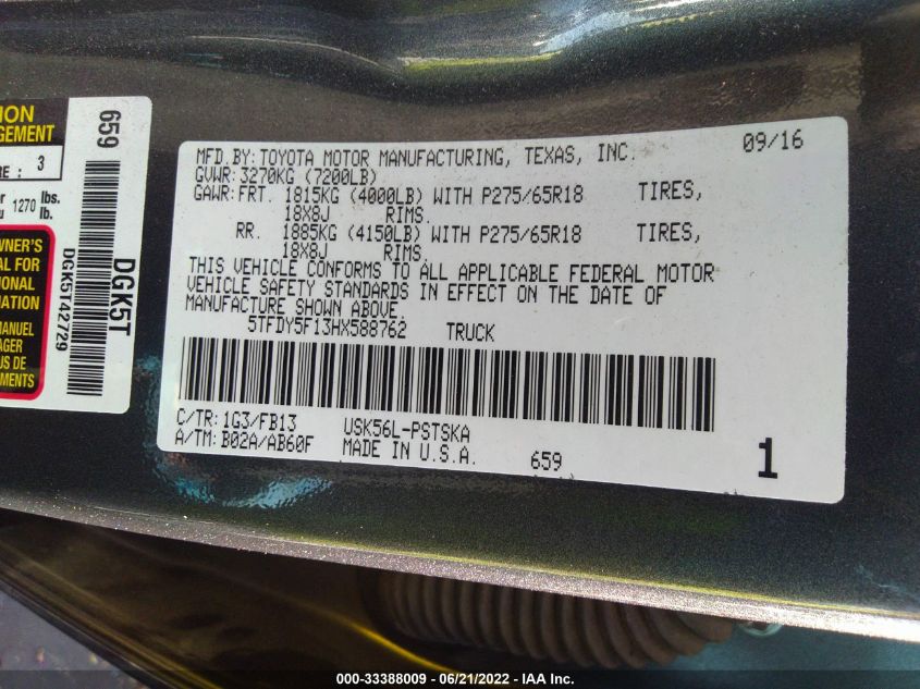 2017 TOYOTA TUNDRA 4WD SR5/TRD PRO 5TFDY5F13HX588762