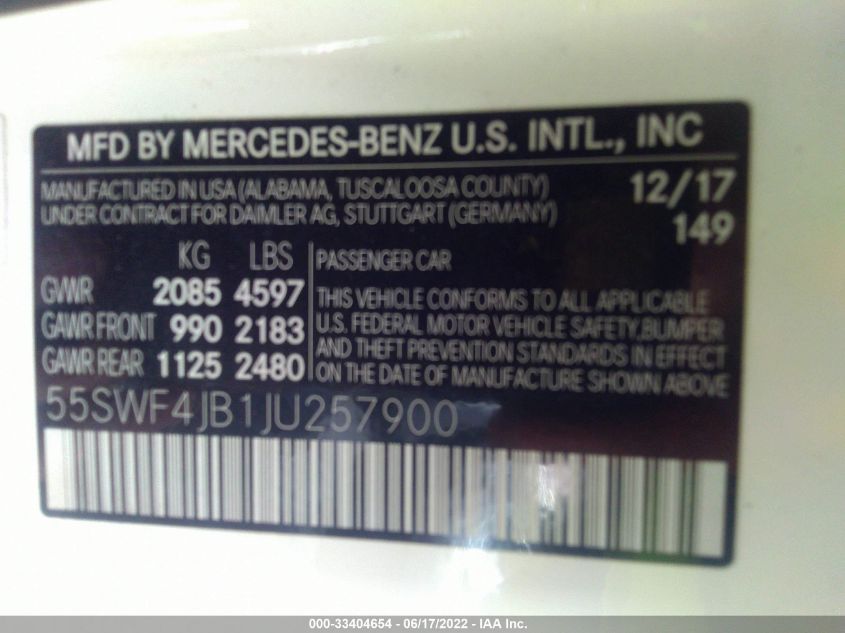 2018 MERCEDES-BENZ C-CLASS C 300 55SWF4JB1JU257900