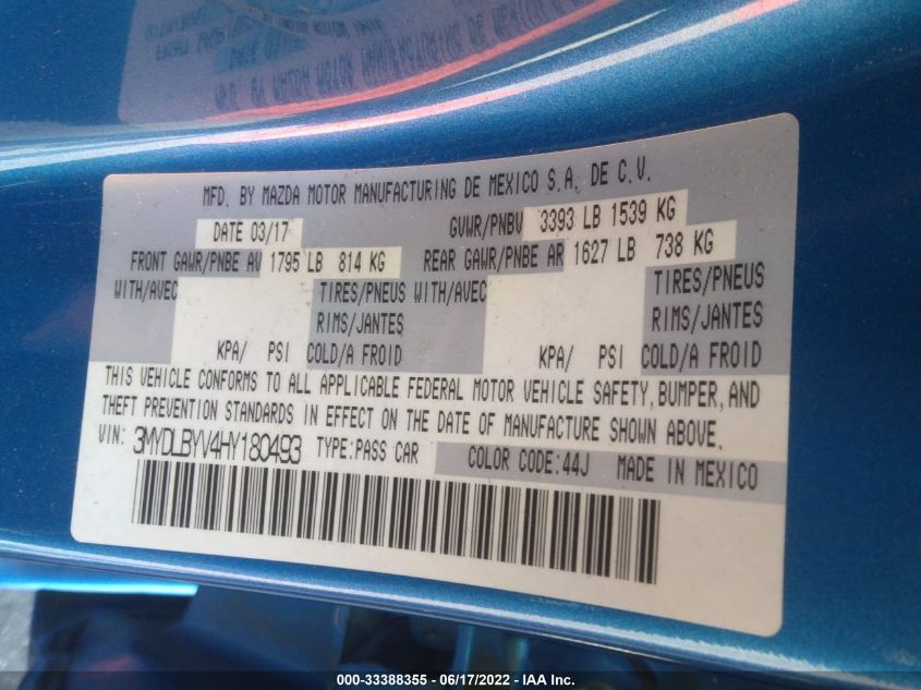 2017 TOYOTA YARIS IA 3MYDLBYV4HY180493