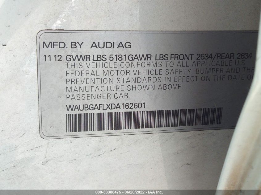2013 AUDI S4 PREMIUM PLUS WAUBGAFLXDA162601