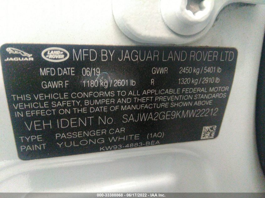 2019 JAGUAR XJ XJL SUPERCHARGED SAJWA2GE9KMW22212