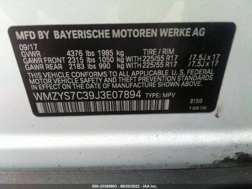 2018 MINI COUNTRYMAN COOPER WMZYS7C39J3E07894