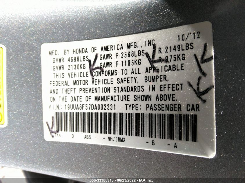 2013 ACURA TL TECH 19UUA8F57DA002331