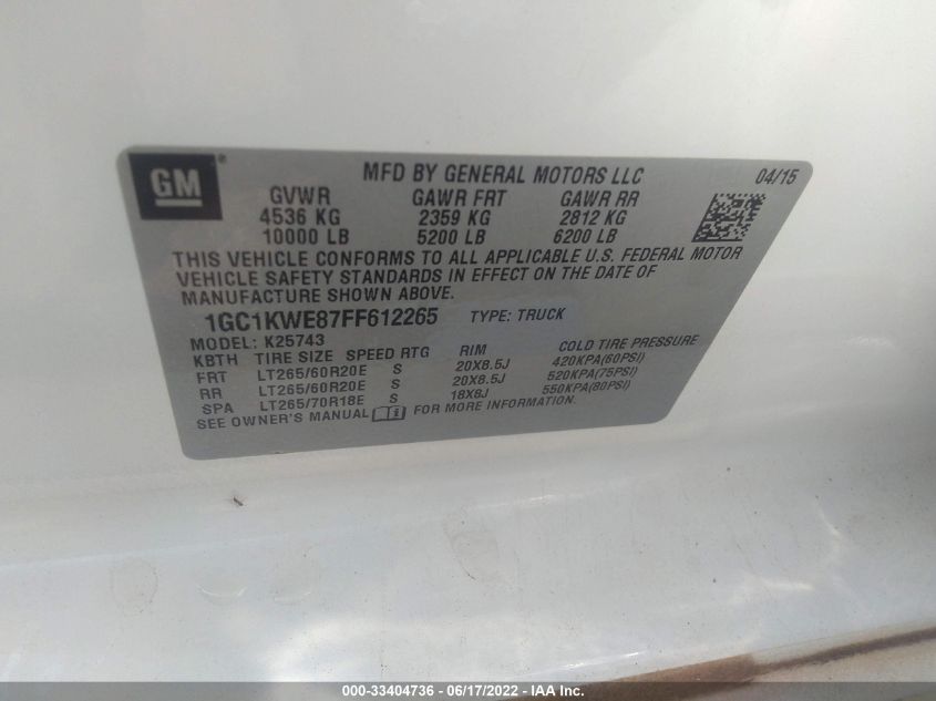 2015 CHEVROLET SILVERADO 2500HD LTZ 1GC1KWE87FF612265
